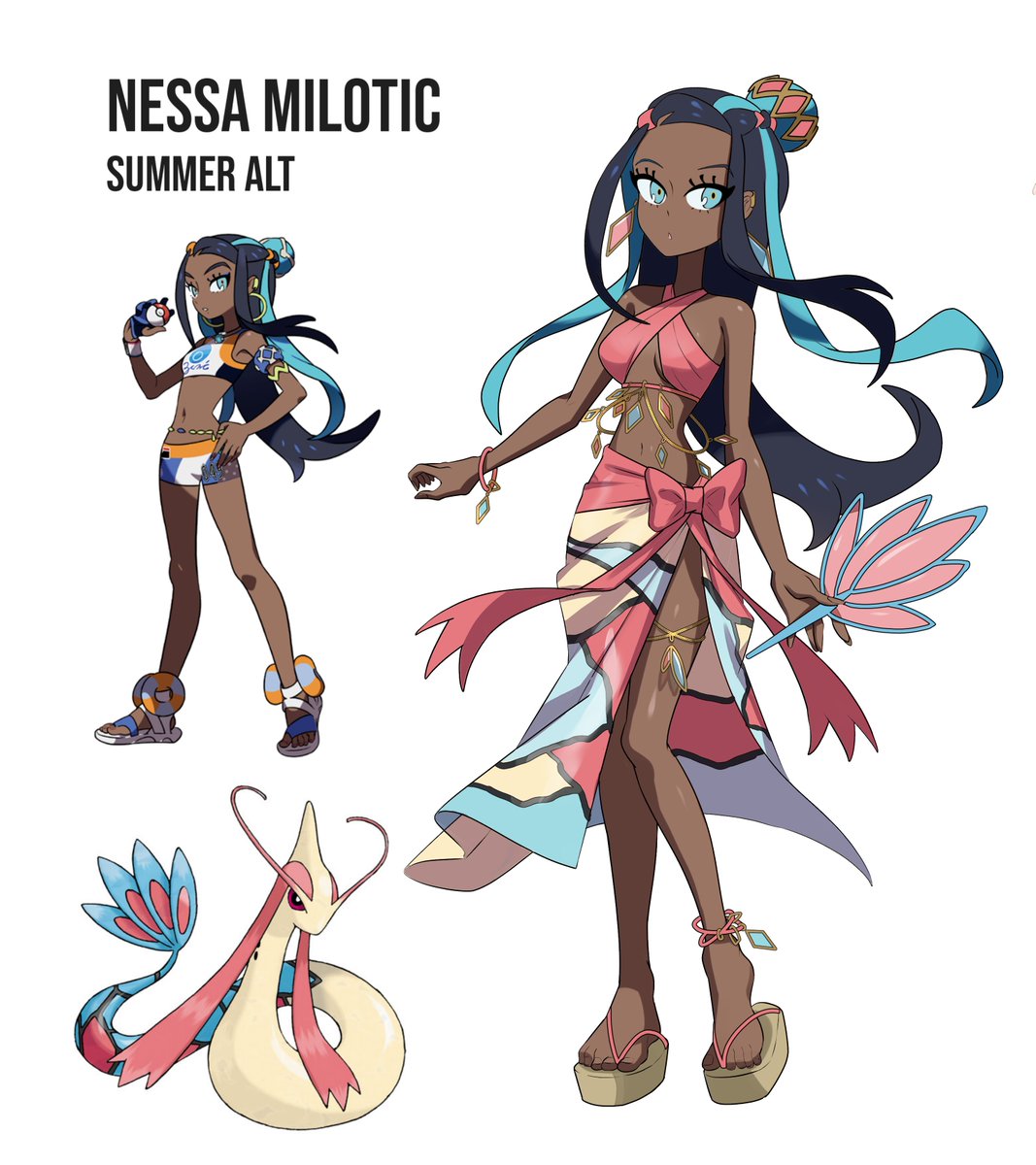 1girl, alternate_costume, bare_arms, bare_legs, bikini, black_hair, blue_eyes, blue_eyeshadow