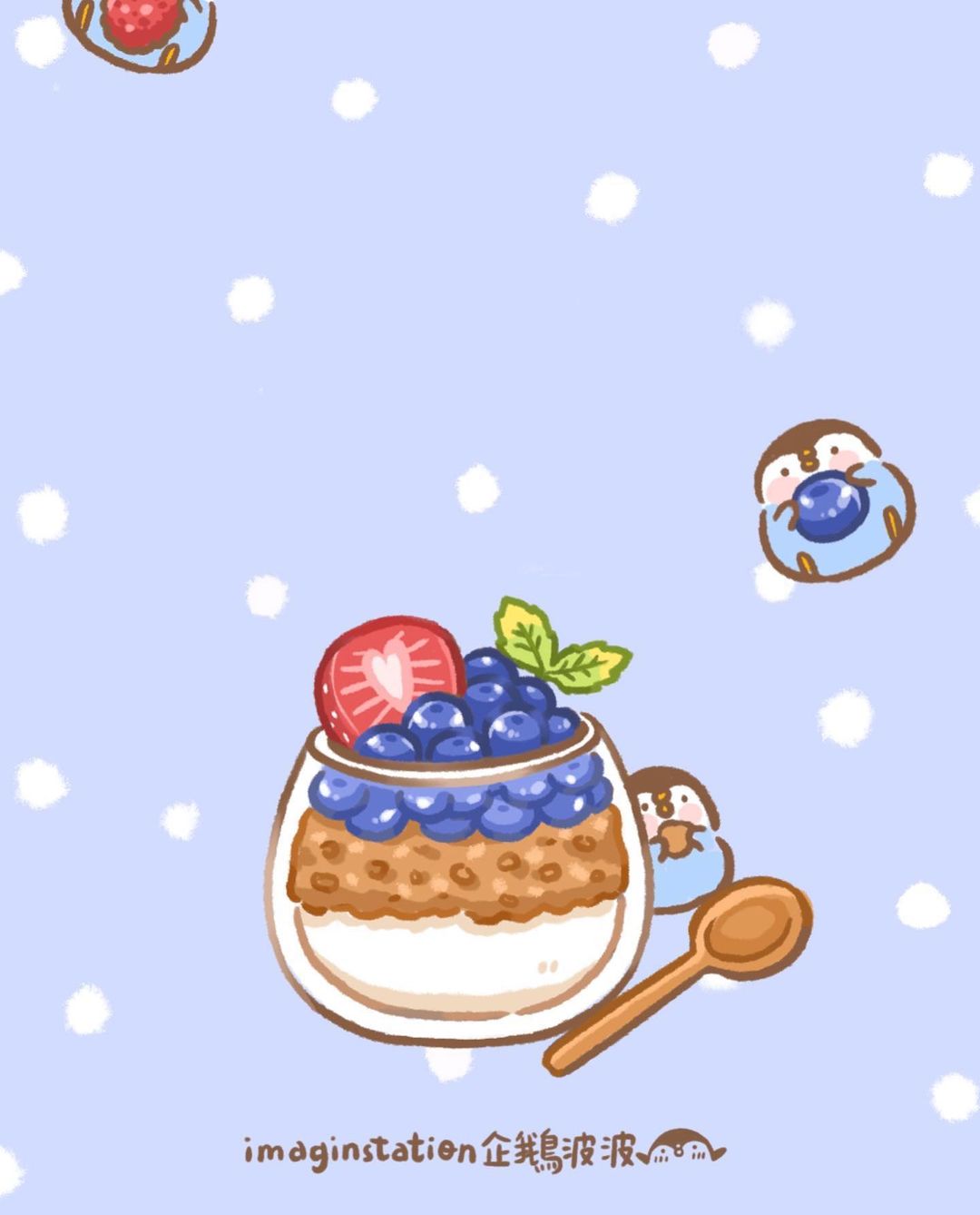 artist_name, beak, bird, black_eyes, blue_background, blueberry, blush_stickers, chinese_commentary