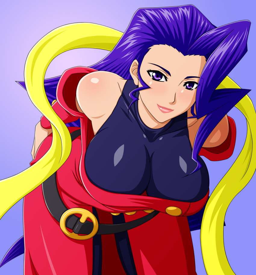 breasts, cleavage, highres, large_breasts, makani_kohitujito, purple_eyes, purple_hair, rose_(street_fighter)