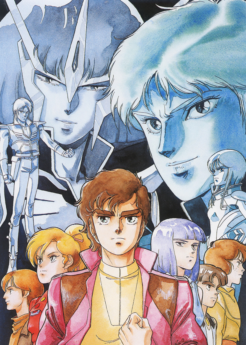 1980s_(style), 4girls, 6+boys, armor, beecha_oleg, belt, blonde_hair, boots