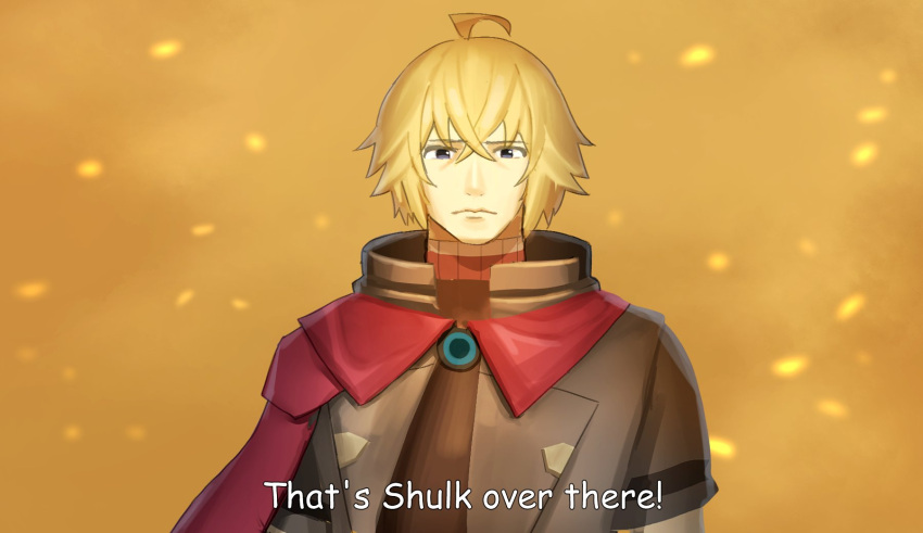 1boy, ahoge, blonde_hair, english_text, hair_between_eyes, highres, medaman, scene_reference