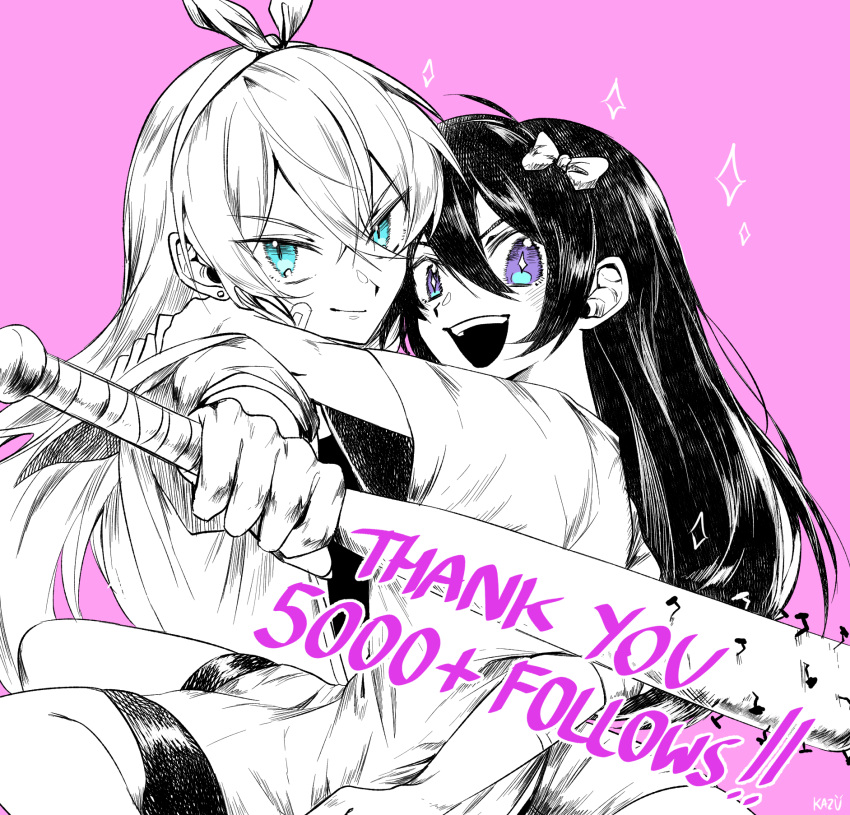 2girls, ahoge, aqua_eyes, aubrey_(faraway)_(omori), aubrey_(headspace)_(omori), aubrey_(omori), bandaid, bandaid_on_face