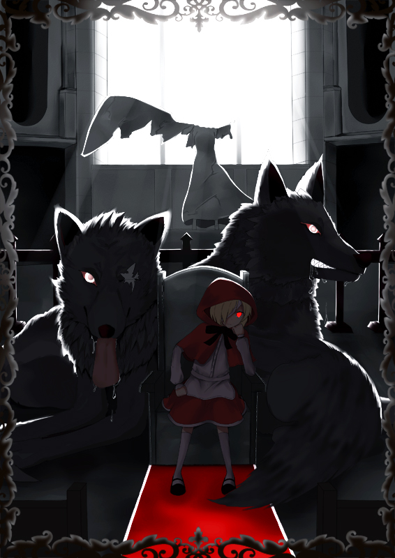bad_id, glowing, glowing_eyes, grimm's_fairy_tales, hair_over_one_eye, ice_(artist), little_red_riding_hood, little_red_riding_hood_(grimm)