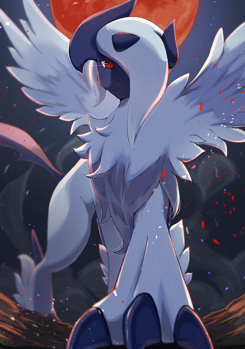absol, absurdres, claws, closed_mouth, feathered_wings, forehead_jewel, full_moon, highres