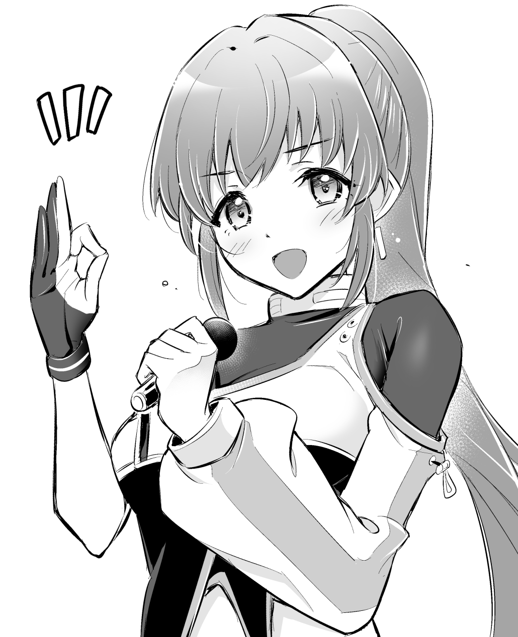 1girl, :d, blackheart, blush, breasts, commentary_request, deepness_(love_live!), gloves