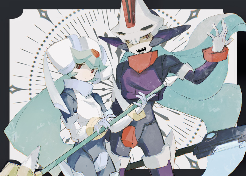 1boy, 1girl, armor, artist_request, azimuth72, black_border, border, brother_and_sister