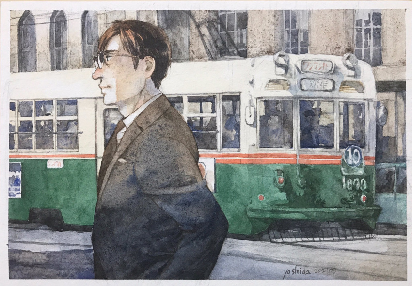 1boy, 2021, city, dated, glasses, highres, kannou_sensei, mature_male