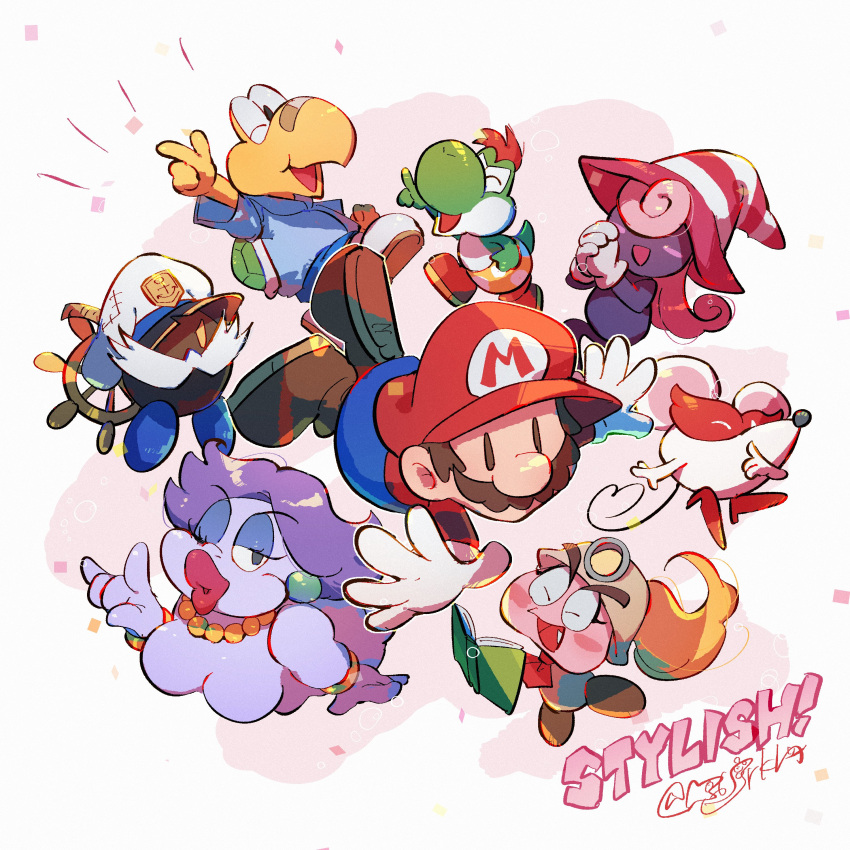 4boys, 4girls, :d, ^_^, absurdres, admiral_bobbery, arm_up, artist_name