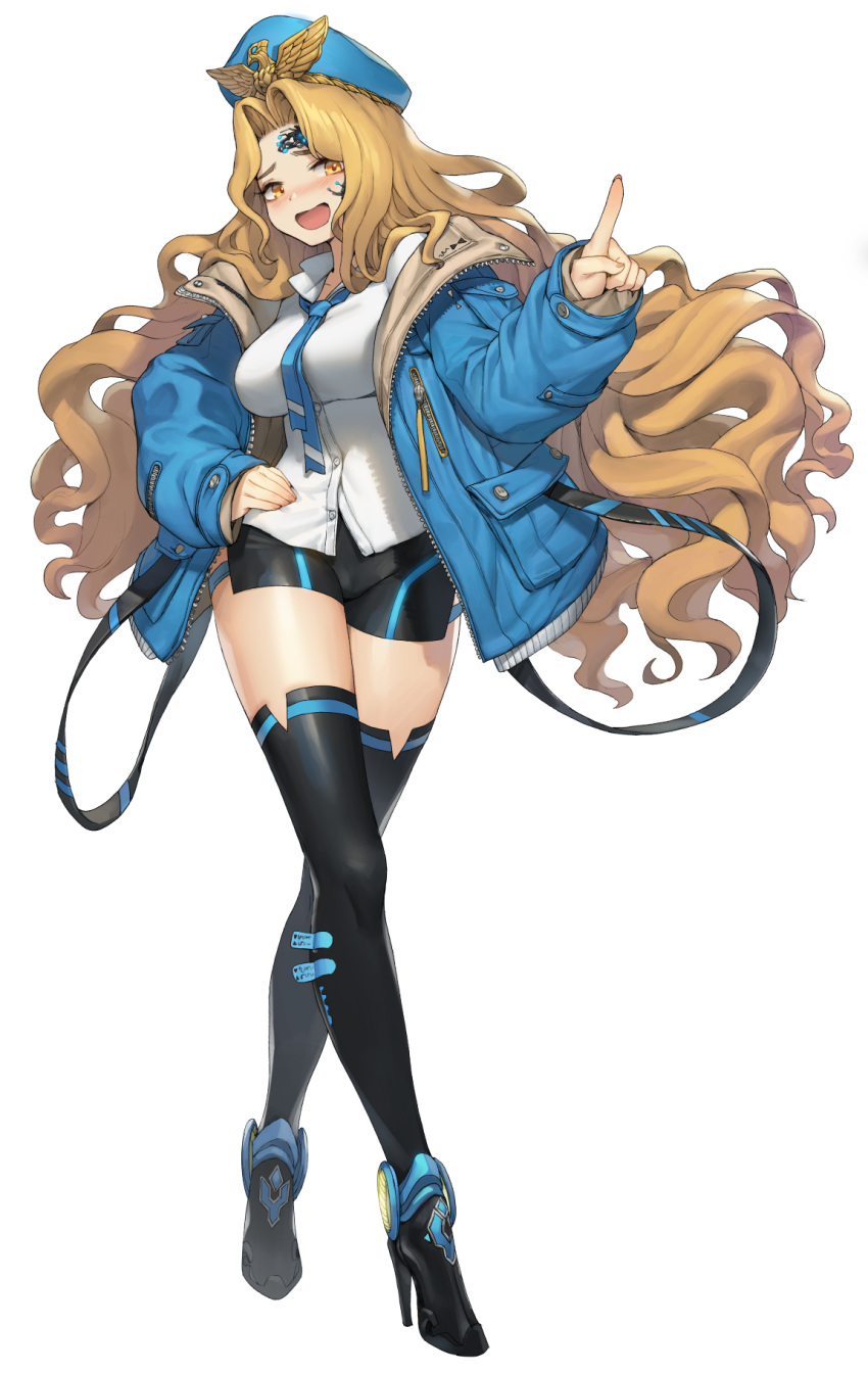 1girl, adriana_(final_gear), animal_ornament, aqua_coat, aqua_hat, aqua_necktie, aqua_sleeves, artist_request