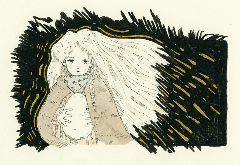1girl, braid, cape, dress, egg, girl_(tenshi_no_tamago), kishi_takuya, long_hair