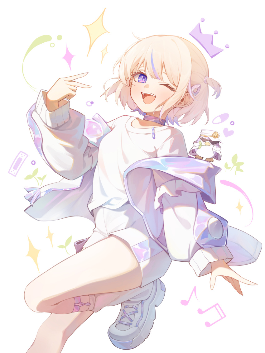 1girl, :d, absurdres, banpen_(todoroki_hajime), beamed_eighth_notes, blonde_hair, breasts, choker