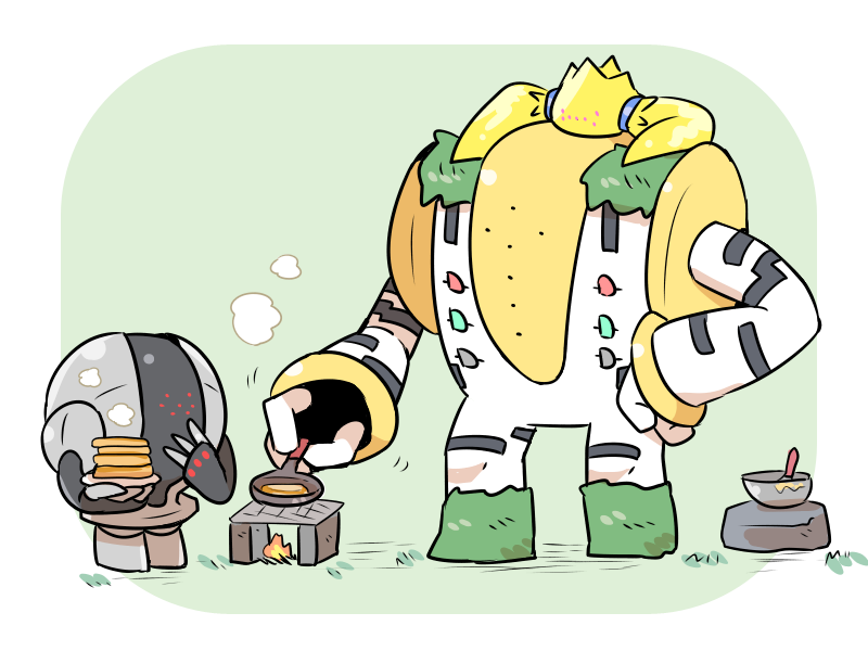 3others, batter, cooking, fire, food, frying_pan, grass, grill