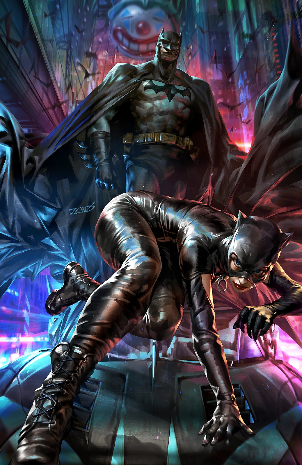 1boy, 1girl, bat_(animal), batman, batman_(series), batman_symbol, batmobile, belt