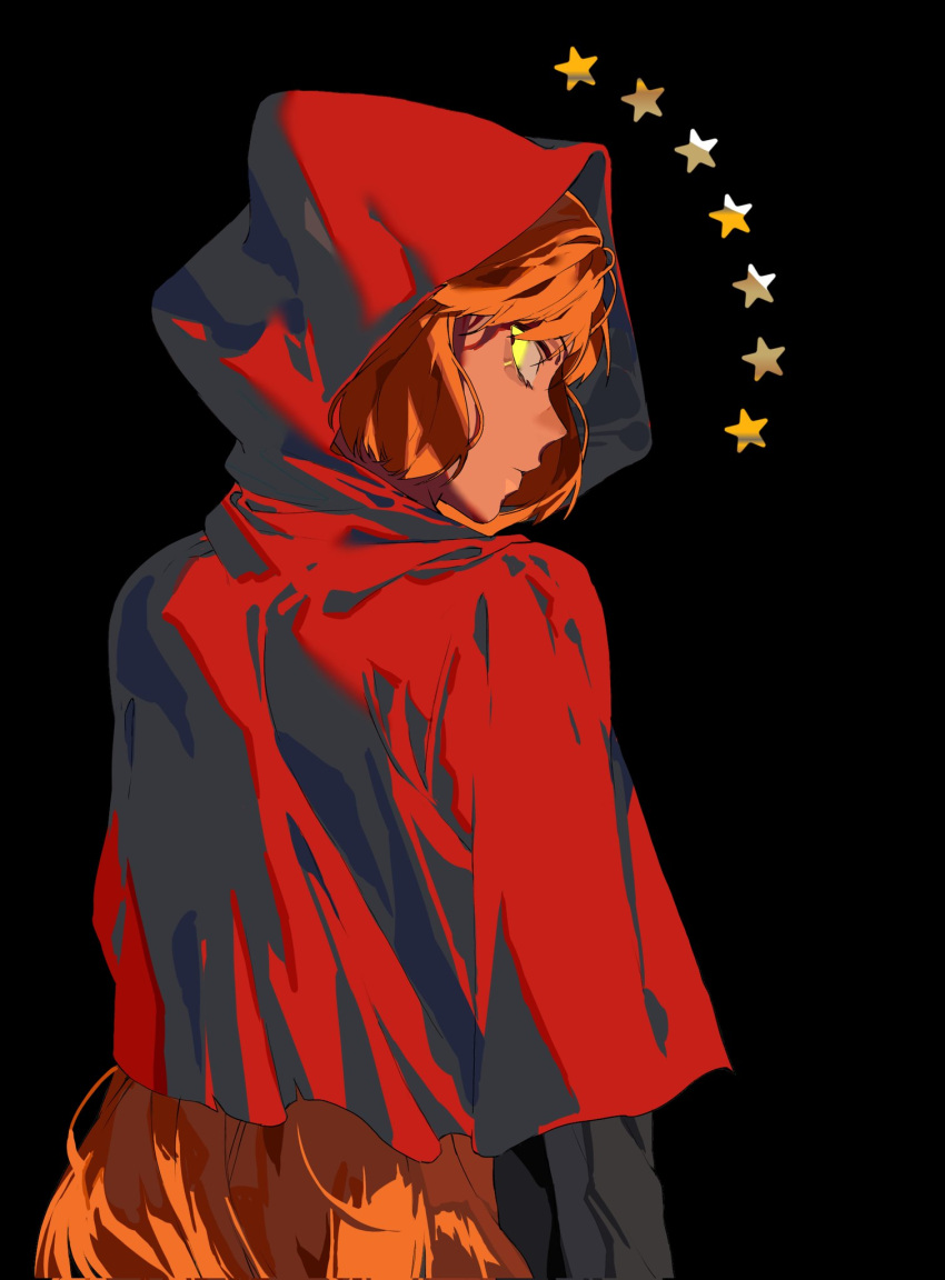 1girl, black_background, black_shirt, capelet, cosplay, e.g.o_(project_moon), highres, hood