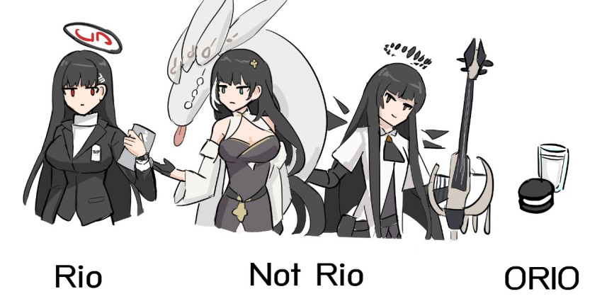 1girl, black_hair, black_jacket, blue_archive, breasts, closed_mouth, commentary, creature