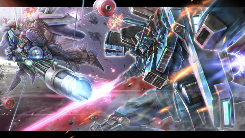 battle, beam_cannon, beam_saber, duel, energy_cannon, energy_sword, ex-s_gundam, exhaust