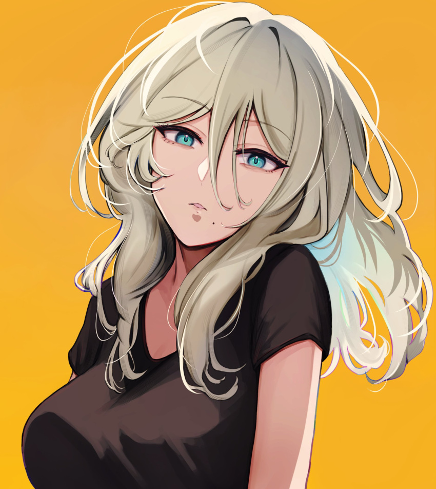 1girl, aqua_eyes, black_shirt, blonde_hair, breasts, girls_frontline, highres, looking_at_viewer