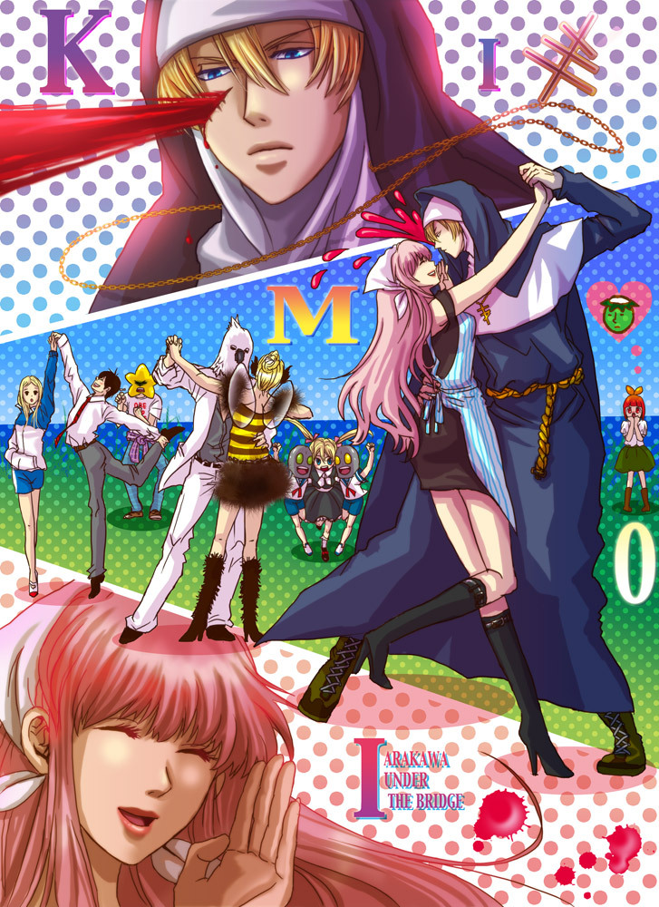 apron, arakawa_under_the_bridge, billy_(arakawa), blonde_hair, blood, child, crossdressinging, dancing