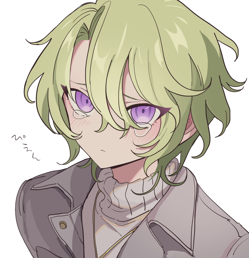 1boy, bad_id, bad_pixiv_id, closed_mouth, ensemble_stars!, green_hair, hair_between_eyes, jewelry
