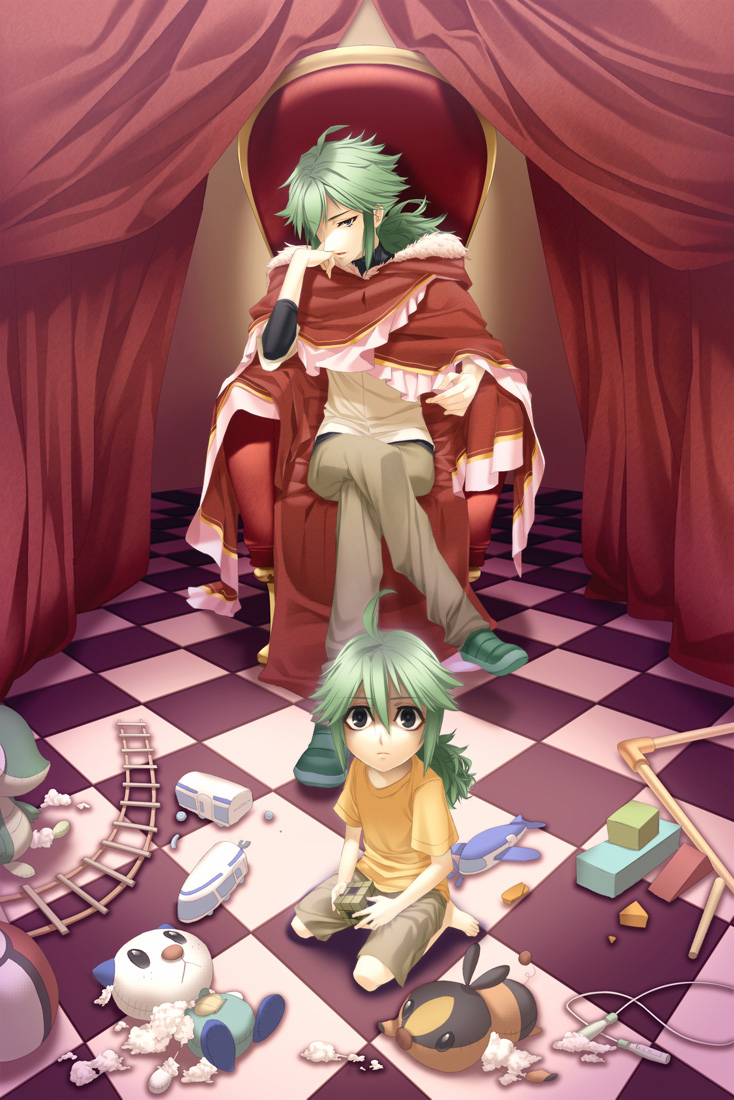 child, green_eyes, green_hair, n's_room, n_(pokemon), oshawott, pesu_(penpen), pokemon
