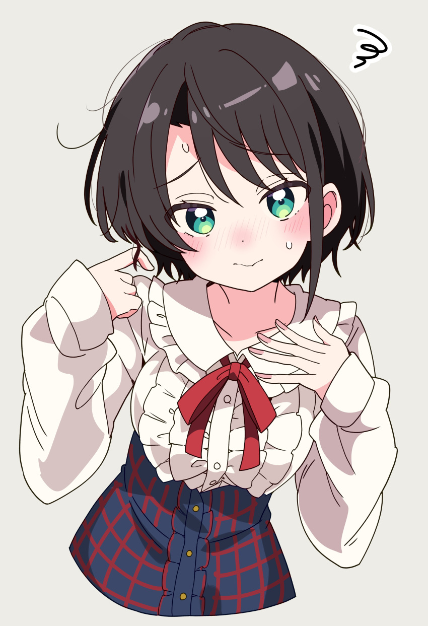 1girl, absurdres, black_hair, blush, green_eyes, highres, hololive, hutaba_haru