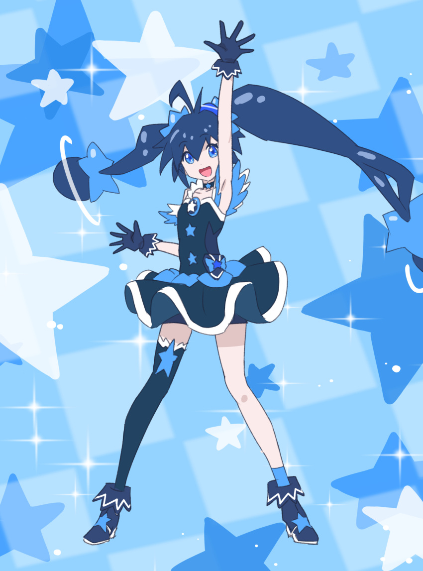 1girl, 32zzz, ahoge, bare_arms, black_dress, black_gloves, black_hair, black_rock_shooter
