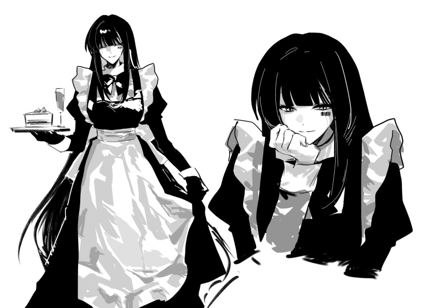 1girl, alfonso_(project_moon), apron, ashi_(dongshi389), barcode, barcode_tattoo, bow, bowtie
