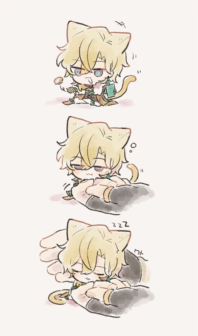 2boys, :3, :d, animal_ears, aventurine_(honkai:_star_rail), blonde_hair, blue_eyes, blush