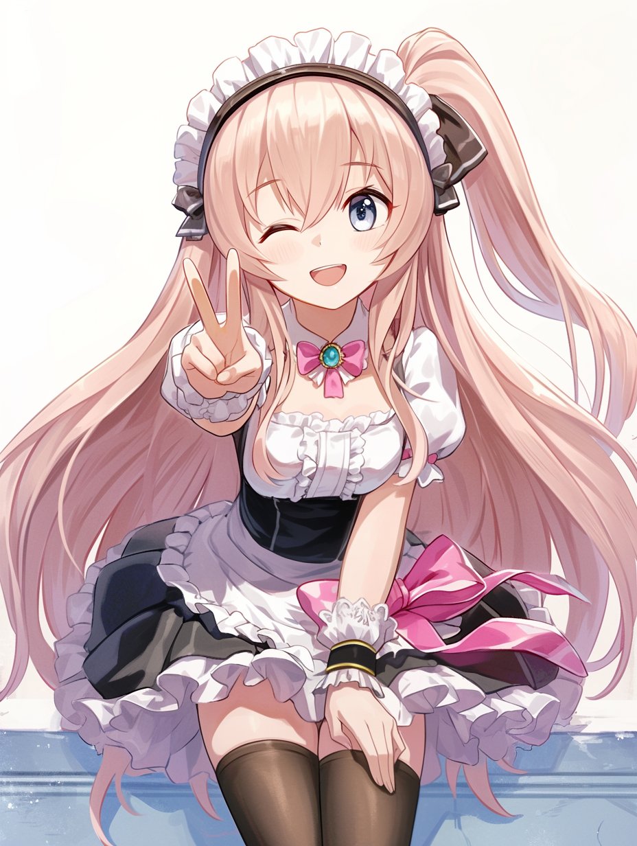 1girl, anastasia_(brown_dust), apron, black_dress, black_thighhighs, blue_eyes, breasts, brown_dust_2