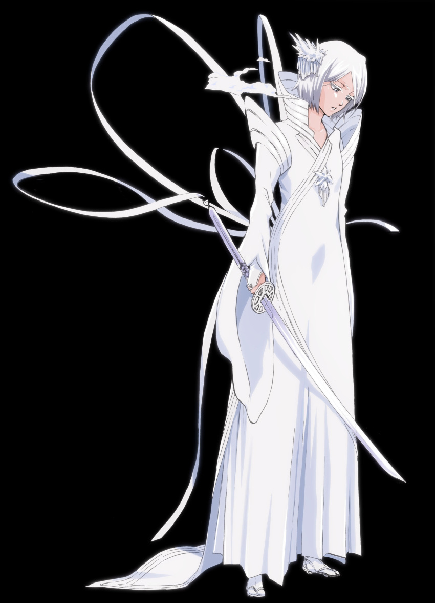 1girl, absurdres, arms_at_sides, artist_request, bankai, black_background, bleach, bleach:_sennen_kessen-hen