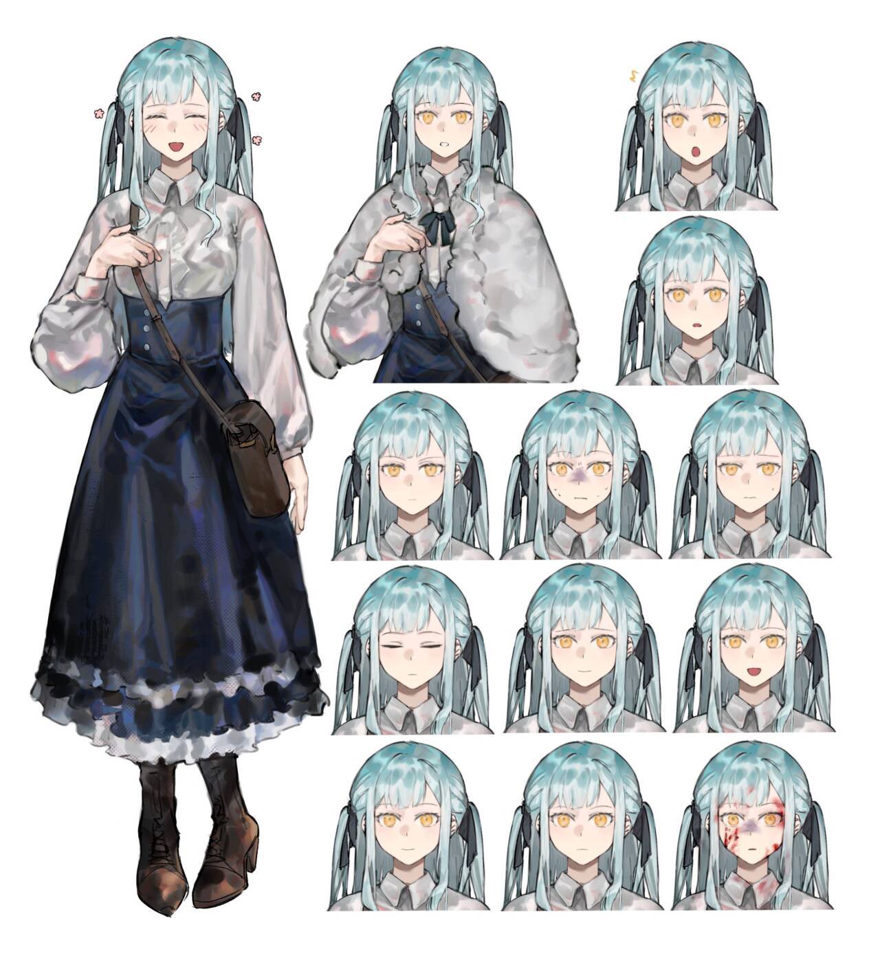 1girl, bag, bang_dream!, bang_dream!_it's_mygo!!!!!, black_ribbon, blood, blood_on_face, blue_hair