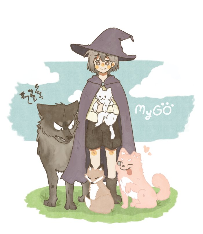 1girl, animal, animalization, bang_dream!, bang_dream!_it's_mygo!!!!!, black_cape, black_footwear, black_hat