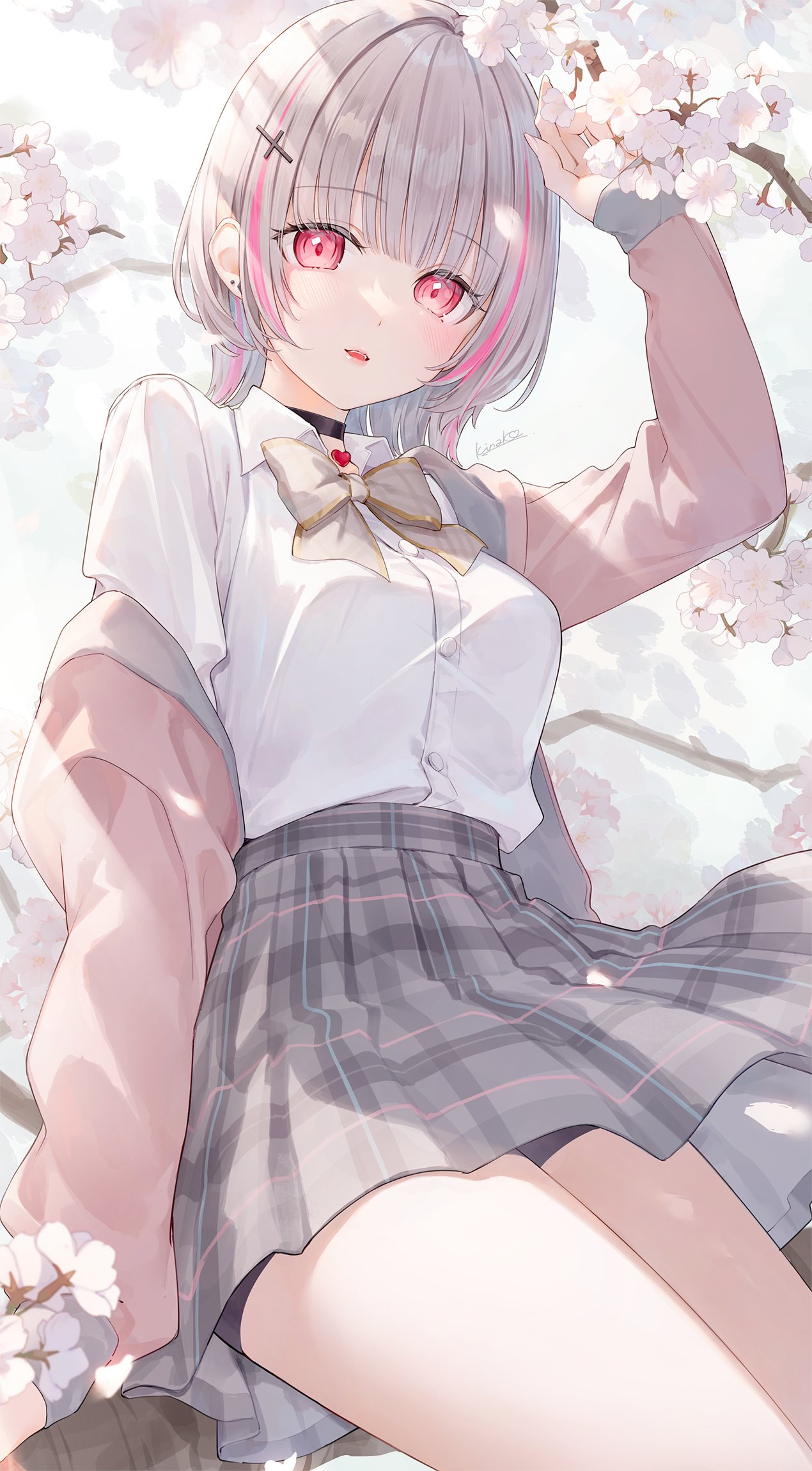 1girl, arm_up, asumi_sena, black_choker, bow, bowtie, breasts, cattleya_regina_games