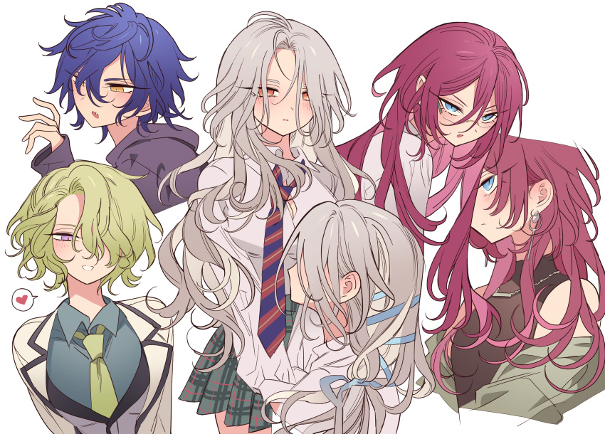 4girls, absurdres, bad_id, bad_pixiv_id, blue_eyes, blue_hair, closed_mouth, collared_shirt