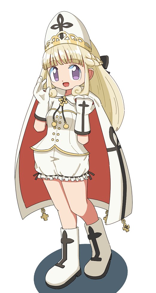 1girl, :d, blonde_hair, boots, cape, cocia_(kosianko), commentary_request, corset