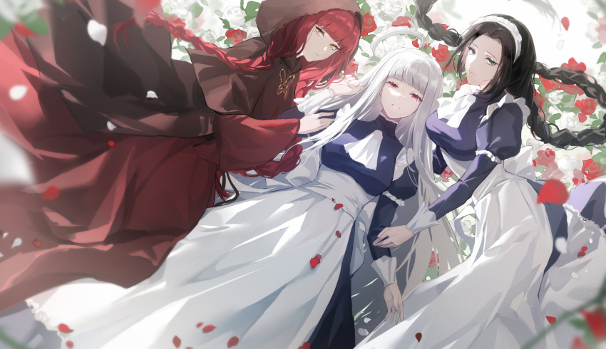 akiya_0627, ascot, black_hair, blunt_bangs, braid, braided_ponytail, bug, butterfly