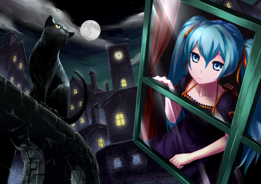 aqua_hair, hatsune_miku, moon, tonoimo, vocaloid