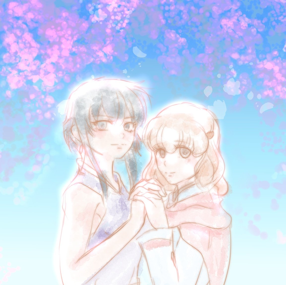 2girls, bare_shoulders, black_hair, blush, ddy5310, dress, fire_emblem, fire_emblem:_genealogy_of_the_holy_war