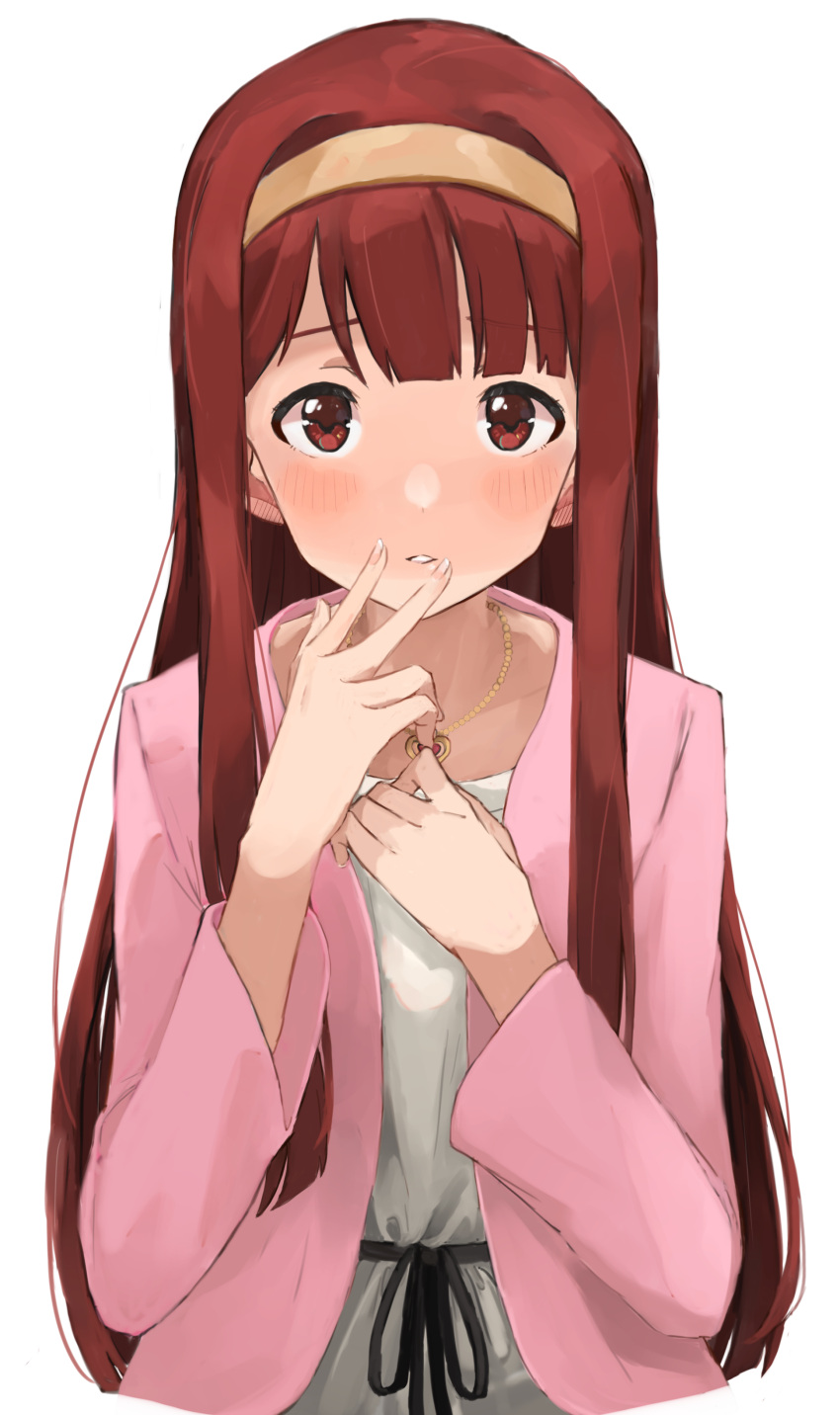 1girl, absurdres, blush, dress, fingernails, hairband, highres, hitori_m