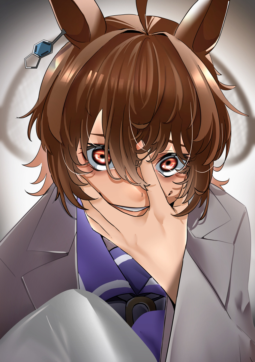 1girl, absurdres, agnes_tachyon_(umamusume), ahoge, animal_ears, brown_eyes, brown_hair, chemical_structure