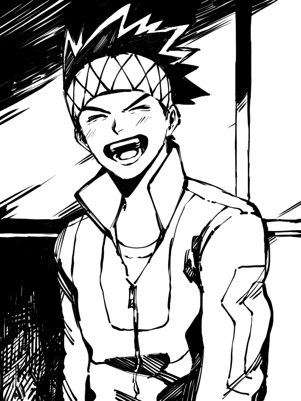 1boy, :d, awase_yousetsu, boku_no_hero_academia, closed_eyes, engawaji, facing_viewer, headband