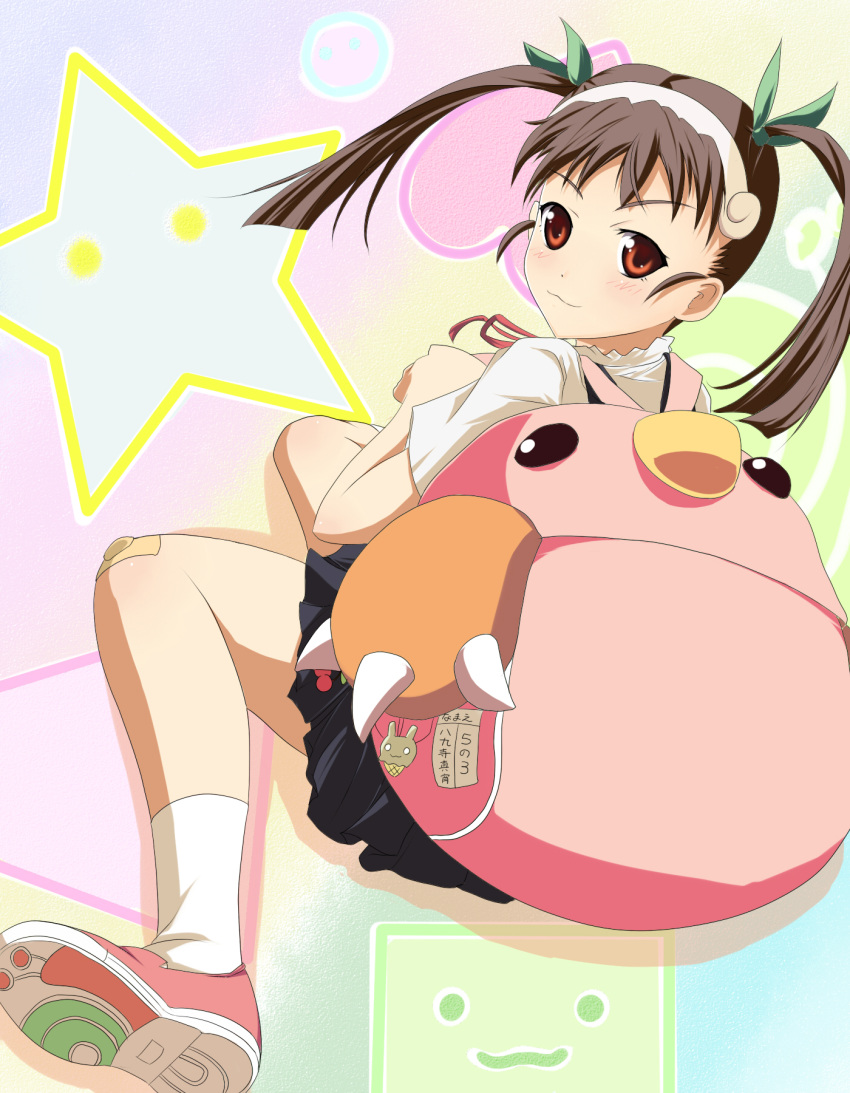 bag, bakemonogatari, black_hair, casual, hachikuji_mayoi, highres, kounosuke, long_hair