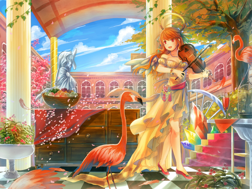 bowl, drawer, flamingo, food, fruit, hayama_eishi, instrument, legs