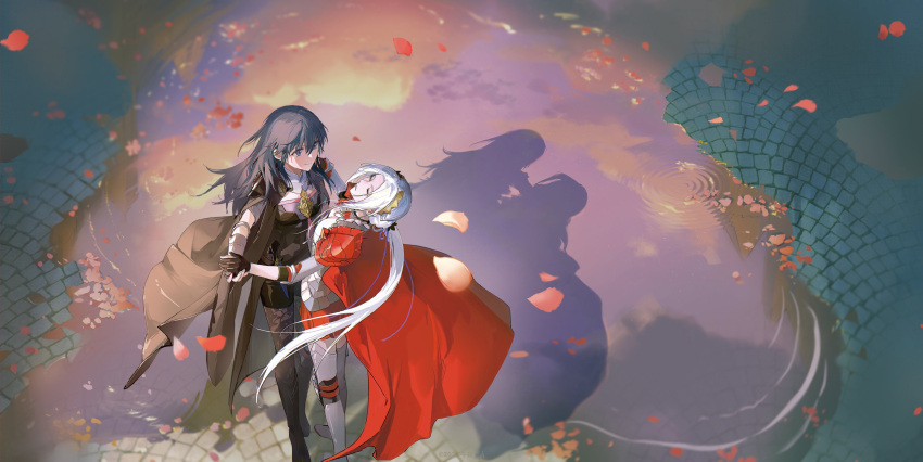 2girls, absurdres, armor, artuvia, blue_eyes, blue_hair, byleth_(female)_(fire_emblem), byleth_(fire_emblem)