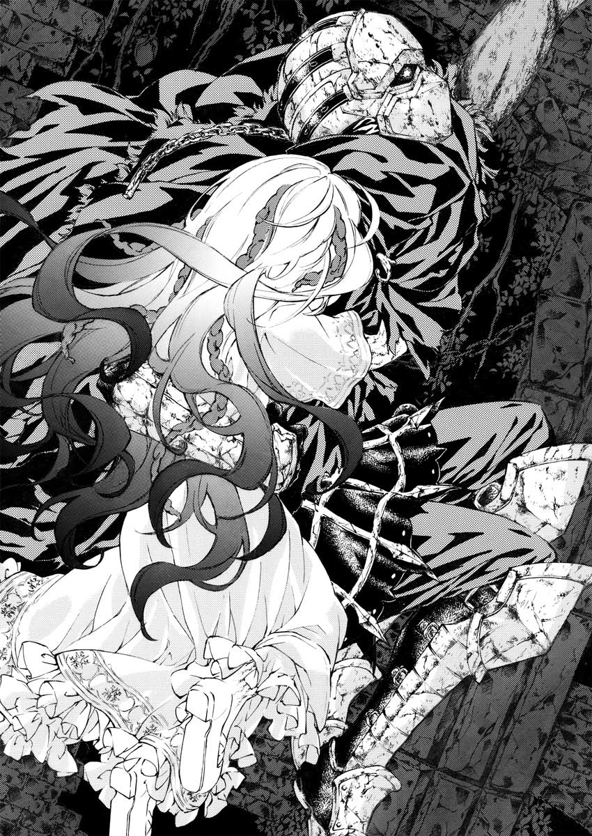 1boy, 1girl, arm_hug, armor, chain, cloak, dress, dungeon