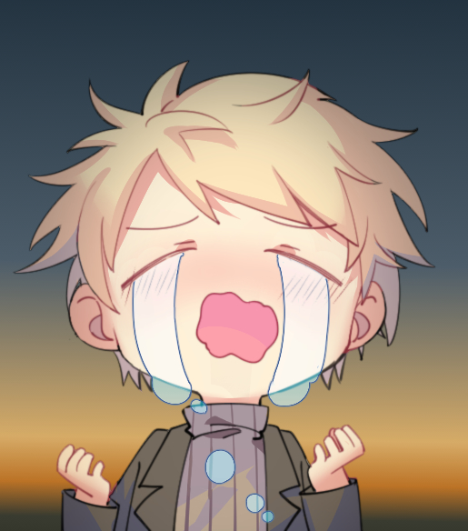 1boy, atou_haruki, black_jacket, blonde_hair, brown_sweater, chibi, chibi_only, closed_eyes