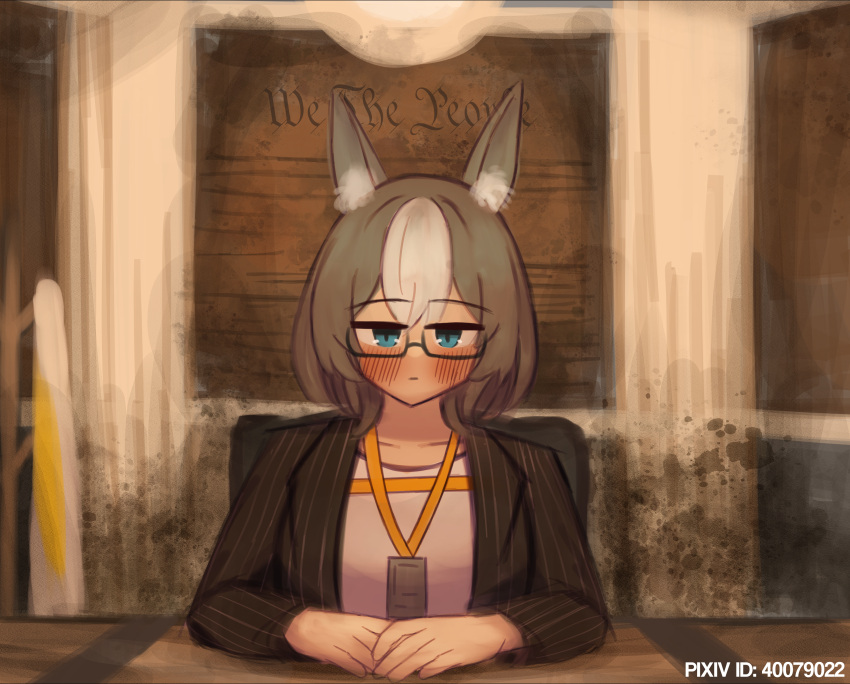 1girl, absurdres, animal_ear_fluff, animal_ears, arknights, blue_eyes, blush, breaking_bad