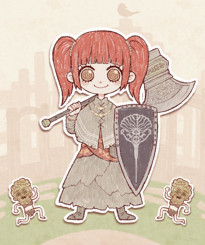 1girl, animated, animated_gif, axe, bead_bracelet, beads, bird, blunt_bangs