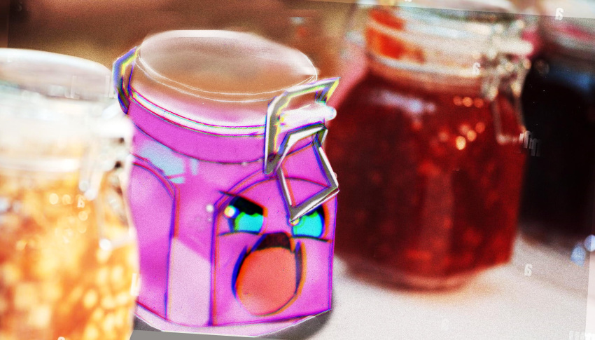 blue_eyes, blurry, blurry_background, commentary, depth_of_field, fangs, goondius, highres
