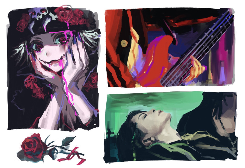 4boys, black_hat, blood, blood_from_mouth, character_request, closed_eyes, closed_mouth, commentary_request